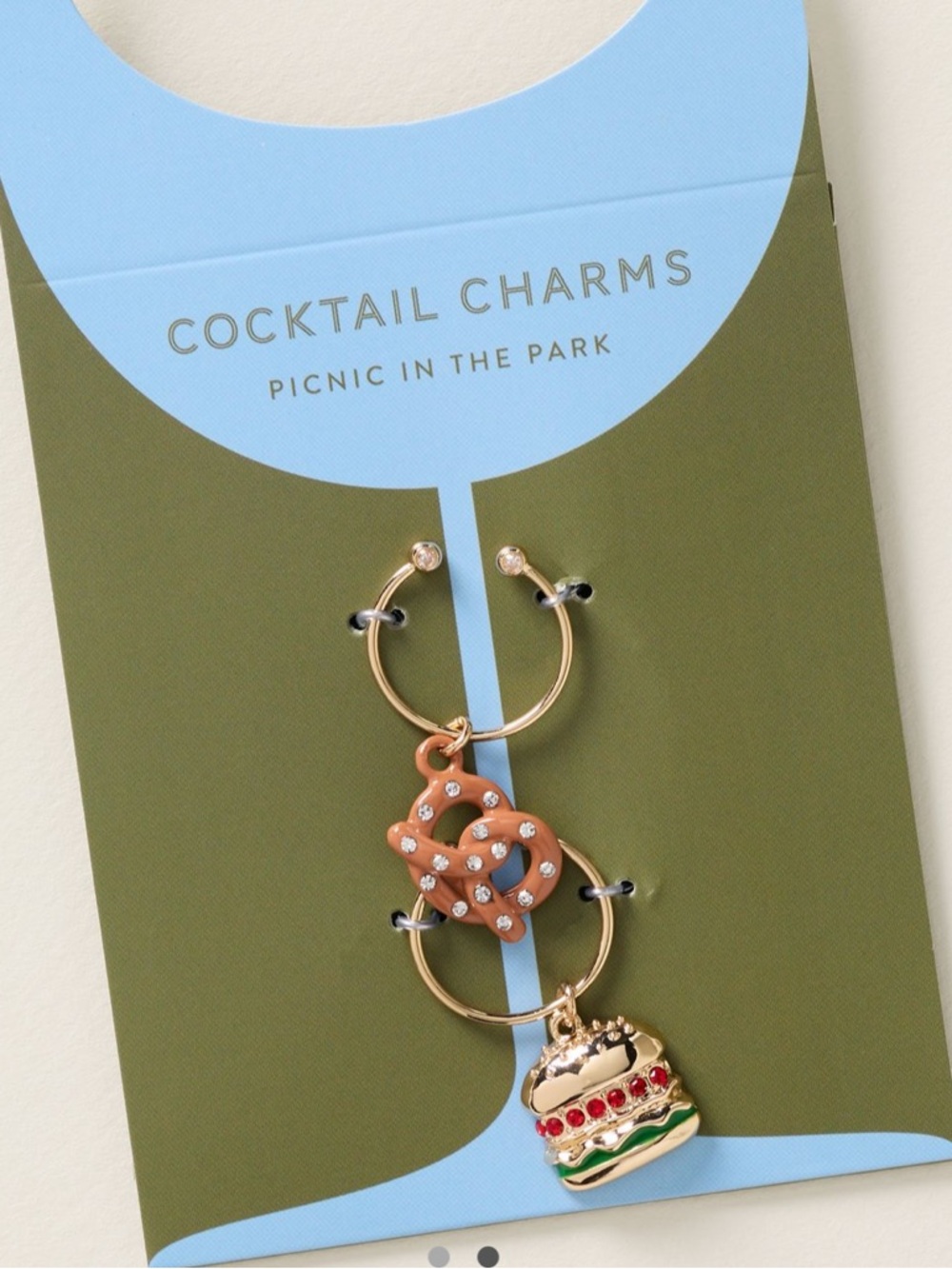 Anthropologie NWT Set of 2 Cocktail Charms Picnic in the Park Burger & Pretzel
